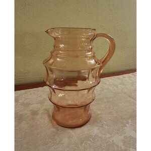 Antique Pink Pitcher Horizonal Ribbed Depression Glass Large Ice Tea / Beverage